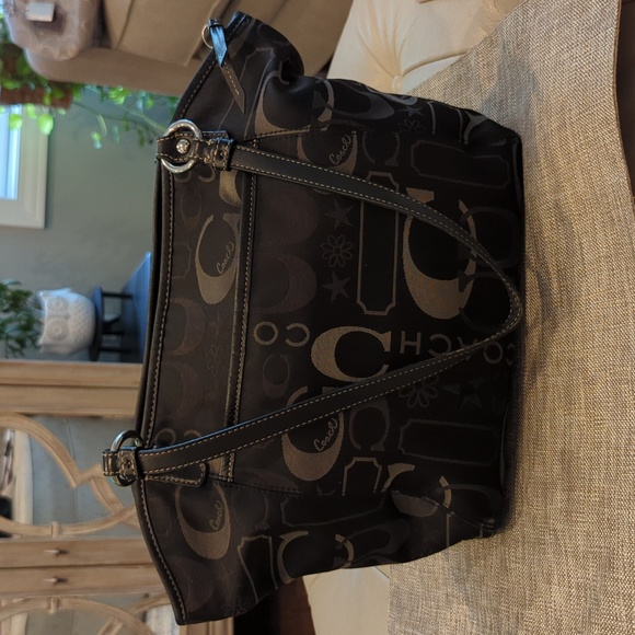 Coach Leah Black and Gray Sateen Handbag - Picture 2 of 12